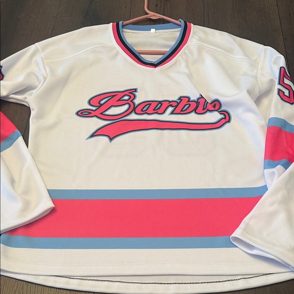 Barbie White Pink Blue Hockey Jersey